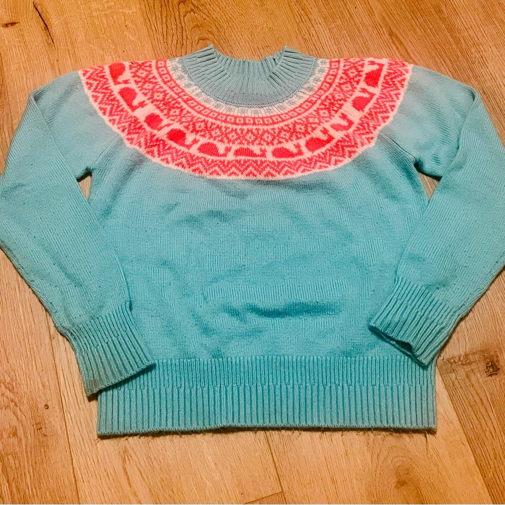 Vineyard Vines Girls Whale Fairisle Sweater, Size Small (7/8)